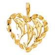 14K Yellow Gold Dolphin Heart Pendant