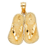 14K Yellow Gold Flip-Flop Sandals Pendant on White Background