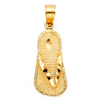 14K Yellow Gold Flip-Flop Sandal Pendant on White Background