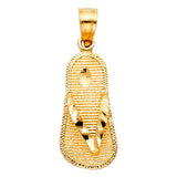 14K Yellow Gold Flip-Flop Sandal Pendant on White Background