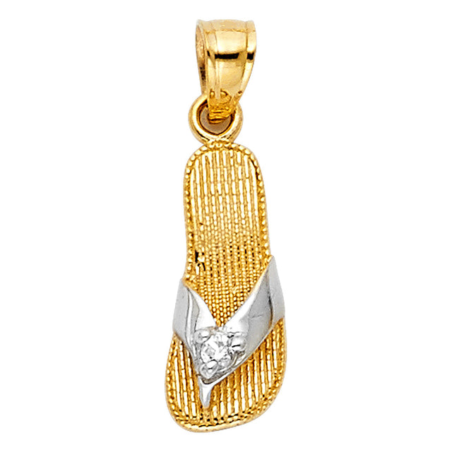 14K Two-Tone Gold Flip-Flop Sandal Pendant on White Background