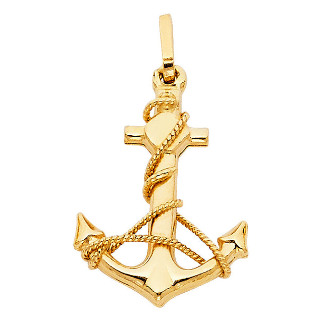 14K Yellow Gold Large Mariner Anchor Pendant