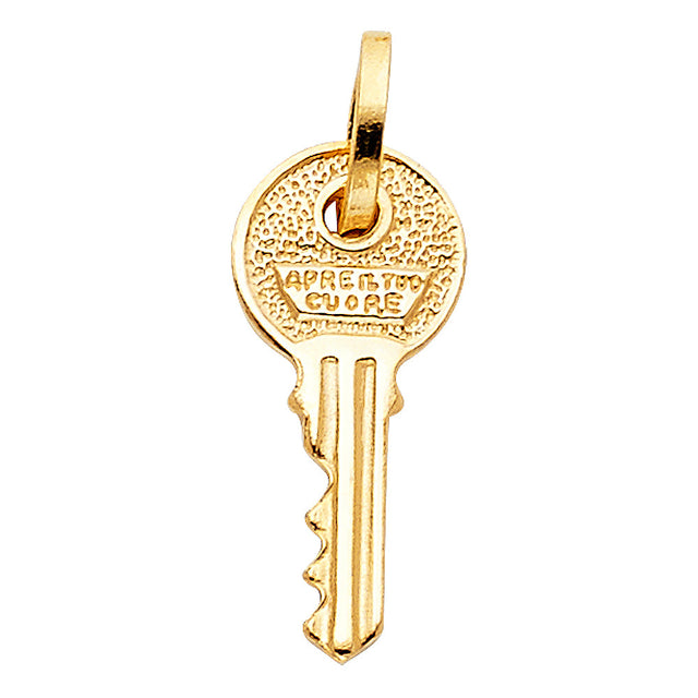 14K Yellow Gold Key Pendant on White Background