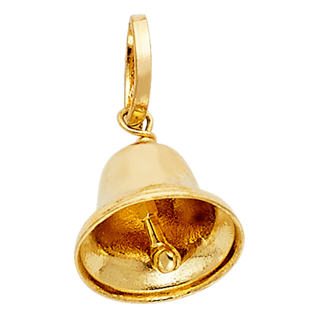 14K Yellow Gold Bell Pendant on White Background