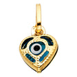 14K Yellow Gold Enamel Evil Eye Heart Pendant on White Background