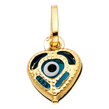 14K Yellow Gold Enamel Evil Eye Heart Pendant on White Background