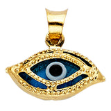 14K Yellow Gold Marquise Enamel Evil Eye Pendant on White Background