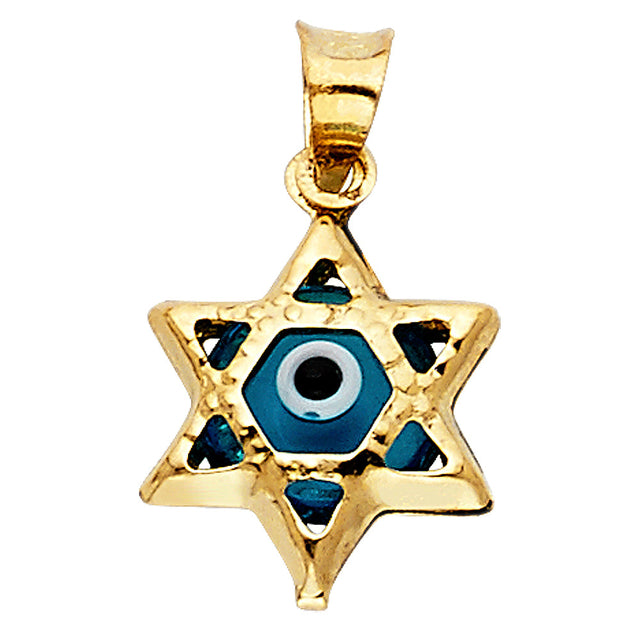 14K Yellow Gold Evil Eye Star Pendant