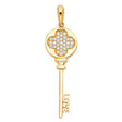 14K Yellow Gold Clover-Top Love Key Pendant on White Background
