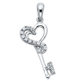 14K White Gold Heart-Infinity Key Pendant on White Background