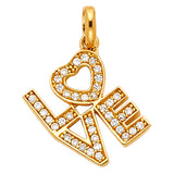 14K Yellow Gold Love Pendant on White Background