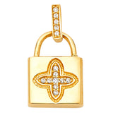 14K Gold Clover Padlock Pendant on White Background