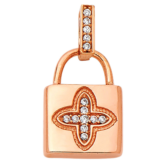 14K Gold Clover Padlock Pendant