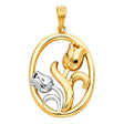 14K Two-Tone Gold Rose Oval Pendant on White Background