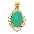 14K Yellow Gold Simulated Jade Halo Pendant on White Background