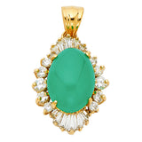 14K Yellow Gold Simulated Jade Halo Pendant on White Background