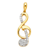 14K Two-Tone Gold Music Note Pendant on White Background