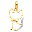 14K Two-Tone Gold Cat Outline with Bow Pendant