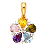 14K Two-Tone Gold Multicolor Flower Pendant on White Background