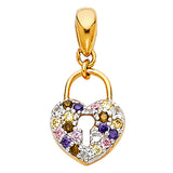 14K Two-Tone Gold Multicolor Heart Padlock Pendant on White Background