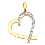 14K Yellow Gold Large CZ Sideways Heart Pendant