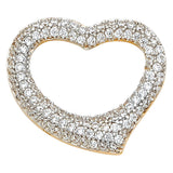 14K Two-Tone Gold Full-Pavé CZ Horizontal Open Heart Pendant