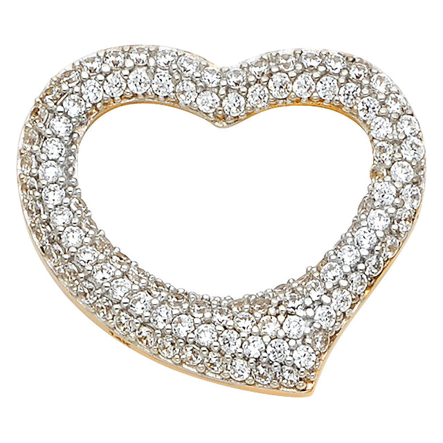 14K Two-Tone Gold Full-Pavé CZ Horizontal Open Heart Pendant