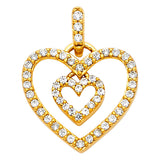 14K Yellow Gold CZ Heart-in-Heart Pendant