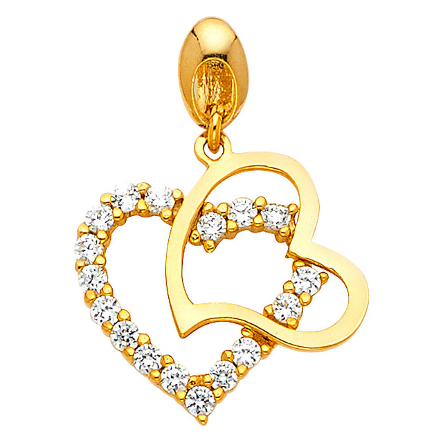 14K Yellow Gold CZ Interlocking Double Heart Pendant