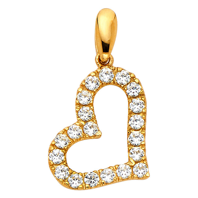 14K Yellow Gold CZ Interlocking Open Hearts Pendant