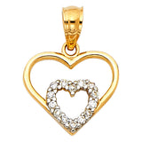 14K Two-Tone Gold Double Heart with CZ Inner Heart Pendant