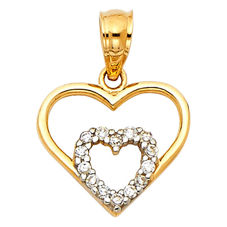 14K Two-Tone Gold Double Heart with CZ Inner Heart Pendant