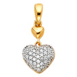14K Two-Tone Gold CZ Pavé Puff Heart Drop Pendant