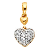 14K Two-Tone Gold CZ Pavé Puff Heart Drop Pendant