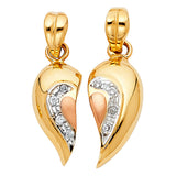 14K Two-Tone Gold CZ Two-Piece Heart Pendant Set