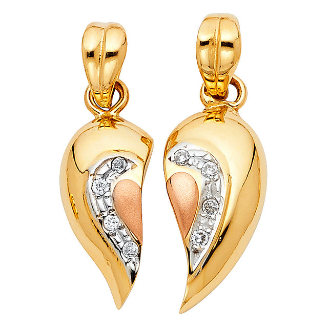 14K Two-Tone Gold CZ Two-Piece Heart Pendant Set