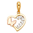 14K Two-Tone Gold Butterfly Heart Pendant