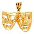 14K Yellow Gold Comedy & Tragedy Masks Pendant on White Background