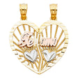 14K Tricolor Gold Te Amo Break-Apart Heart Pendant on White Background