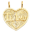 14K Yellow Gold Openwork Te Amo Break-Apart Heart Pendant on White Background