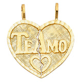 14K Yellow Gold Openwork Te Amo Break-Apart Heart Pendant on White Background