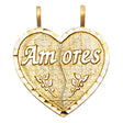 14K Yellow Gold Amores Break-Apart Heart Pendant on White Background