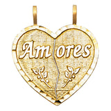 14K Yellow Gold Amores Break-Apart Heart Pendant on White Background