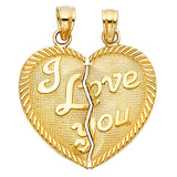 14K Yellow Gold Breakable I Love You Heart Pendant - Large