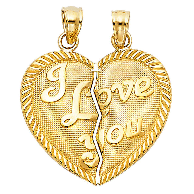 14K Yellow Gold Breakable I Love You Heart Pendant - Large