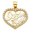 14K Yellow Gold "I Love You" Script CZ-Frame Heart Pendant