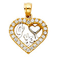 14K Two-Tone Gold "I Love You" CZ-Frame Heart Pendant