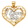 14K Two-Tone Gold "I Love You" Heart Pendant