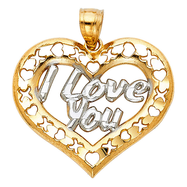 14K Two-Tone Gold "I Love You" Heart Pendant