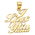 14K Yellow Gold I Love You Heart Pendant on White Background